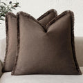 Reddish Brown Linen Fringe Throw Pillow Covers 26x26 in - Cozy Boho