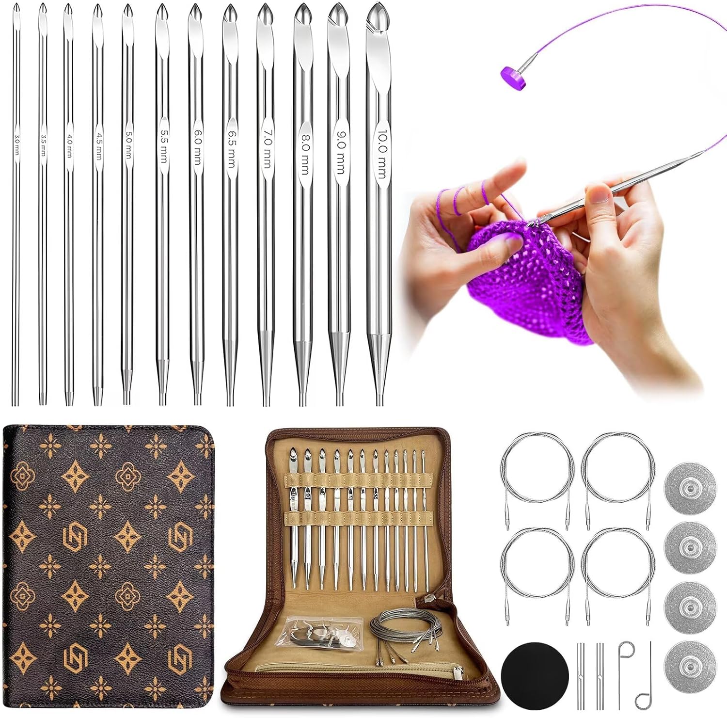 Tunisian Crochet Hooks Set with Ergonomic Grips for Craft Lovers