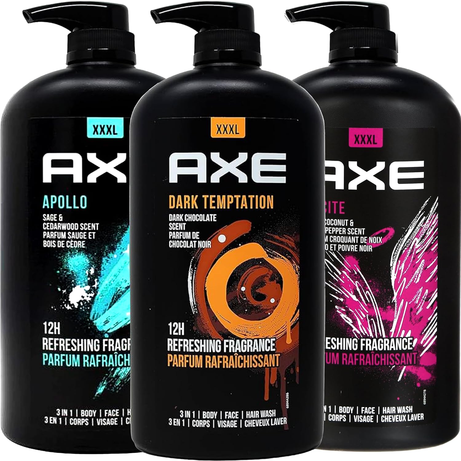 Axe Men's Body Wash Variety Set with 3 Scents in Pump Bottle