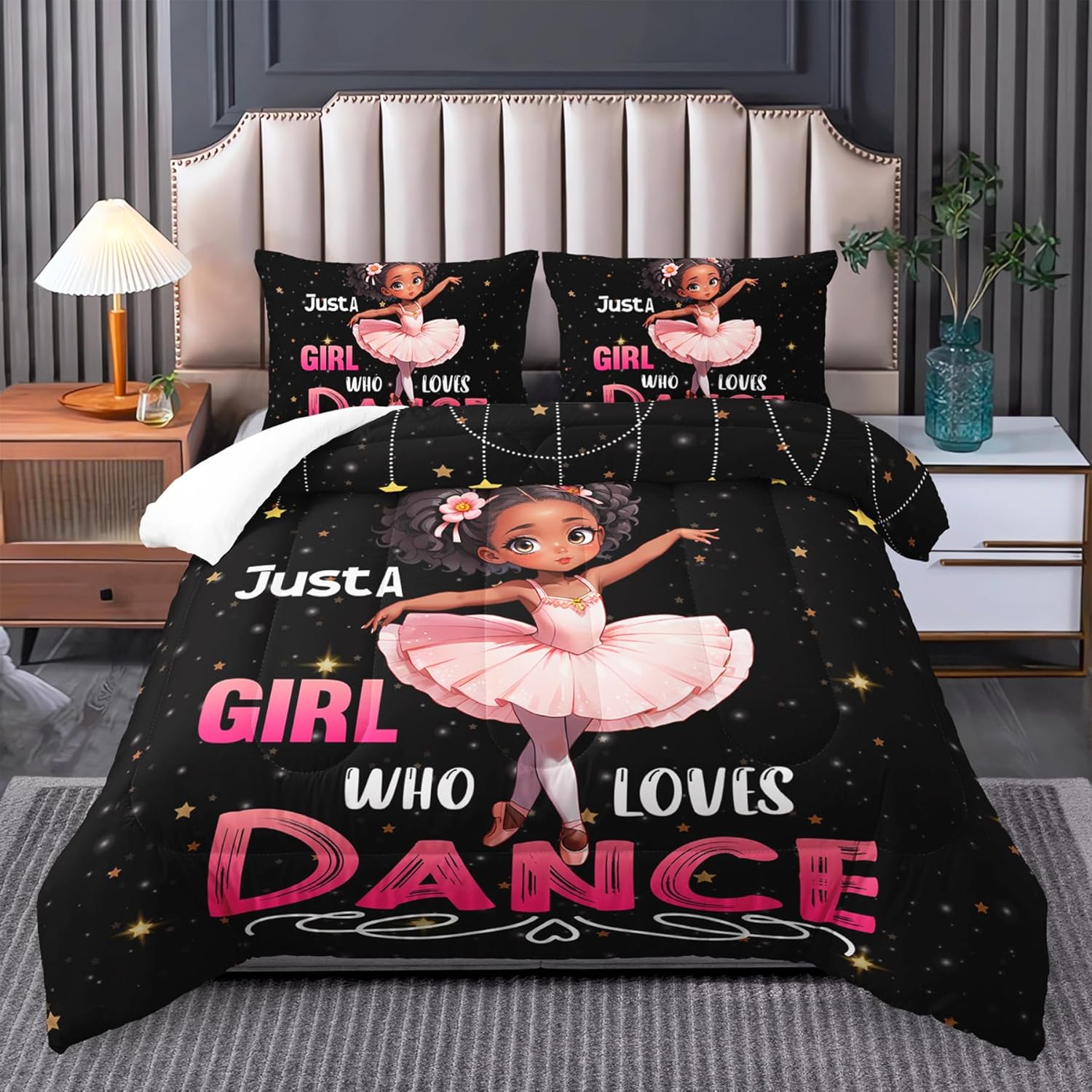 Black Bedroom Set - Full Size Kawaii Paris Comforter for Girls