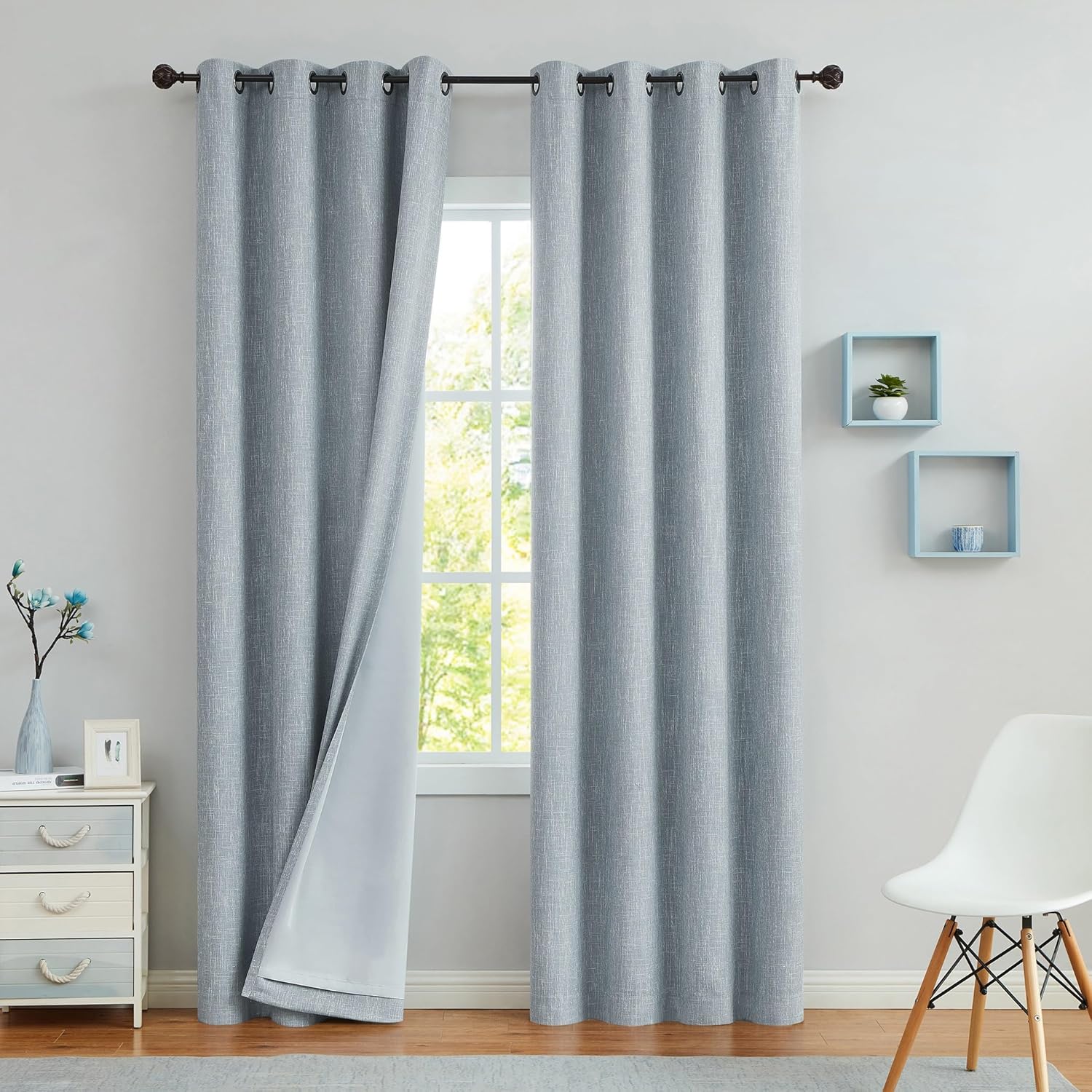 Blue Solid Full Blackout Curtain Panel for Bedroom and Living Room