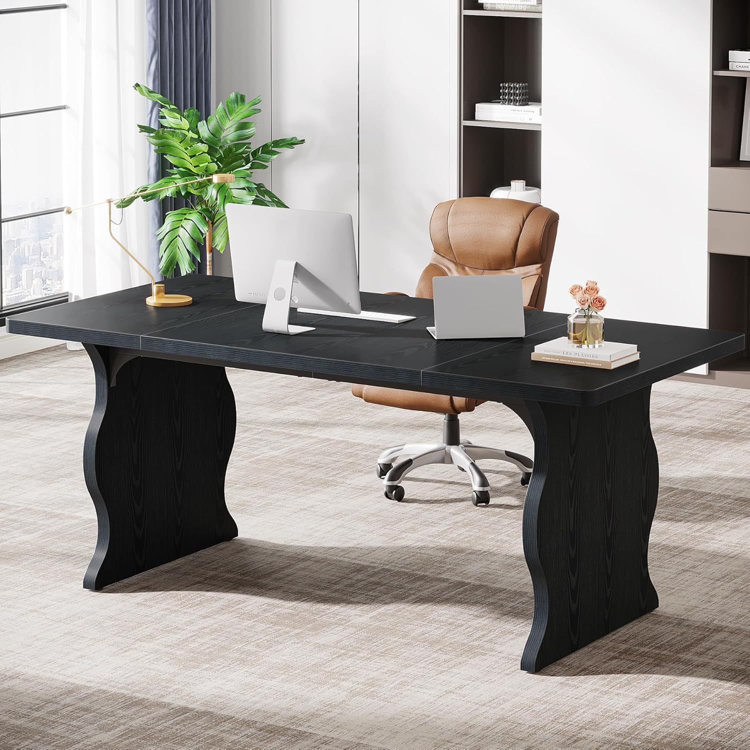 Tribesigns 63 Executive Desk, Sturdy Black