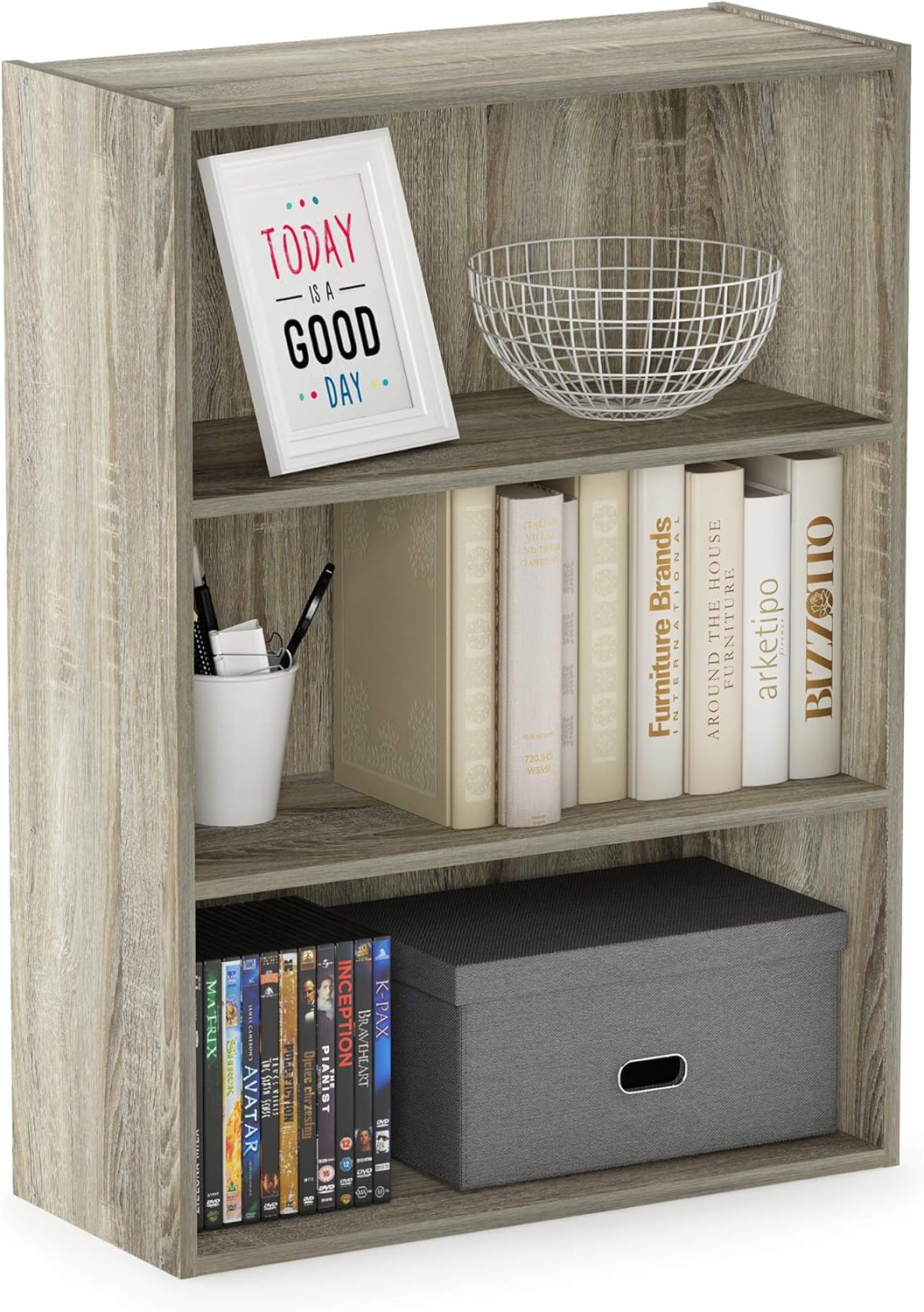 Furinno Pasir 3-Tier Open Shelf Bookcase in Sonoma Oak Finish