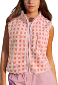 Womens Checkered Sherpa Vest Sleeveless Fleece Jacket - Warm, Casual