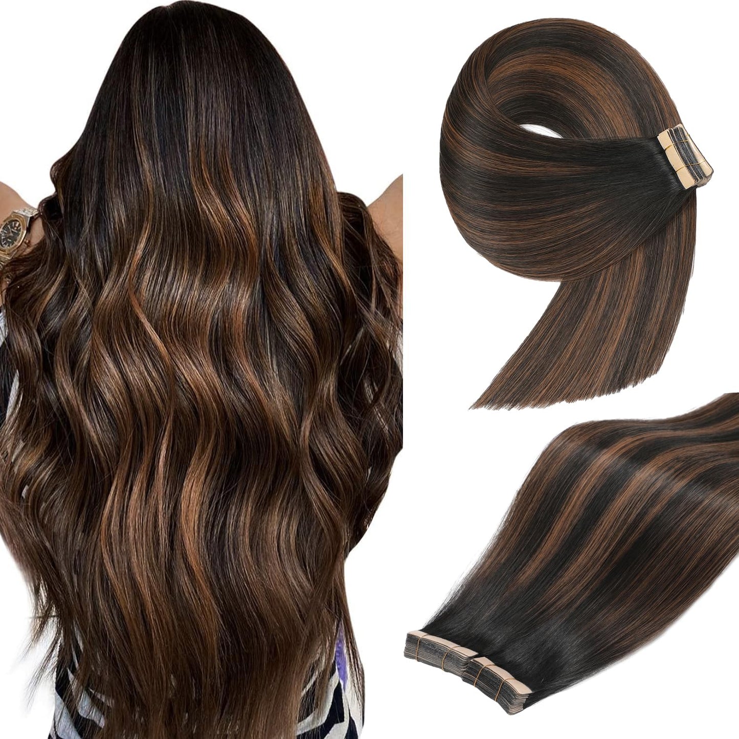 Balayage Natural Black to Chestnut Brown Tape in Hair Extensions