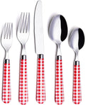 ANNOVA Silverware Set 20 Pcs Stainless Steel Cutlery - Red Gingham