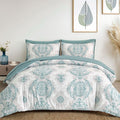 Aqua Damask Comforter Set King Size - Soft Microfiber 7-Piece