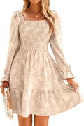 BerryGo Square Neck Fall Long Sleeve Mini Dress - Smocked Boho Style 2