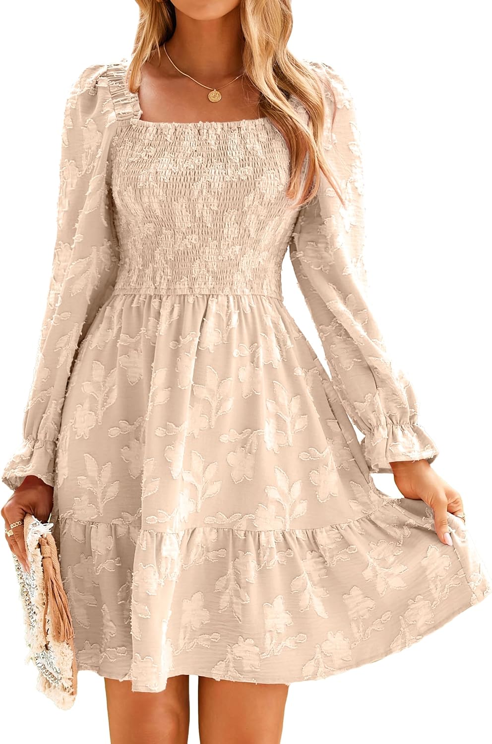 BerryGo Women's Square Neck Long Sleeve Mini Dress for Fall