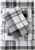 Viviland Micro Fleece Full Bed Sheet Set - Warm Grey Plaid Comfort