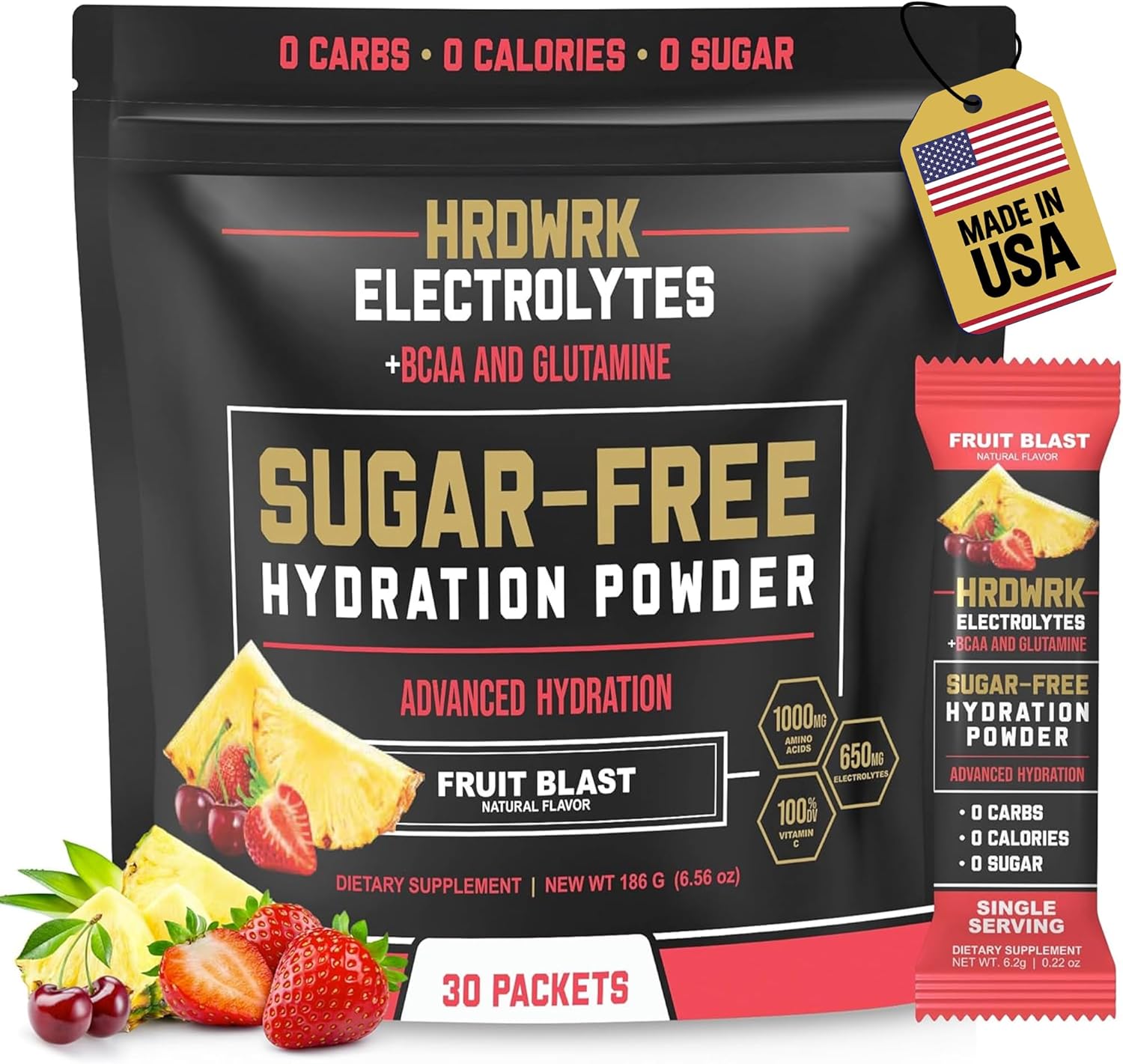 HRDWRK Electrolytes Powder Packets for Keto Hydration Boost