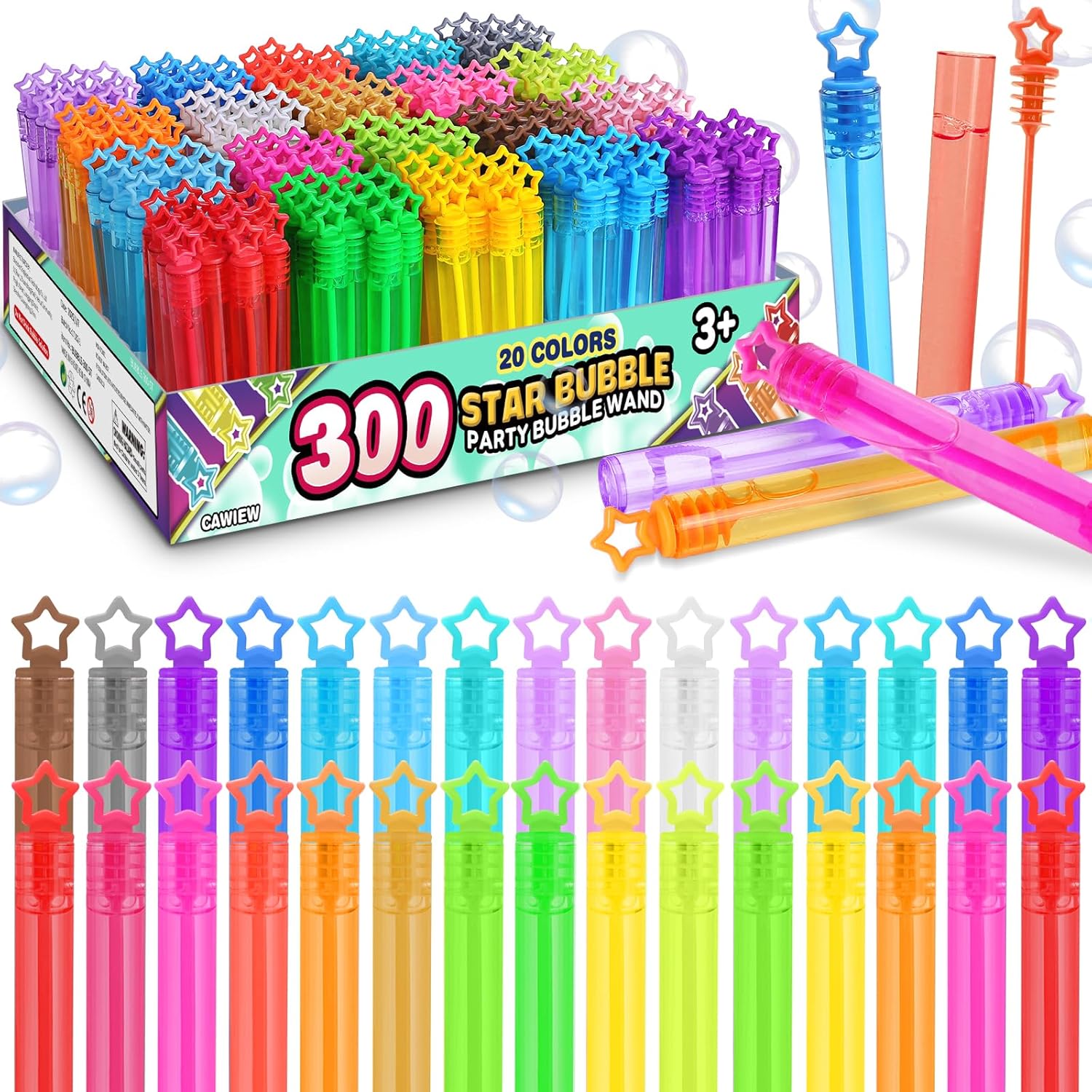 300 Pack Neon Bubbles in Gift Box for Kids' Parties and Fun