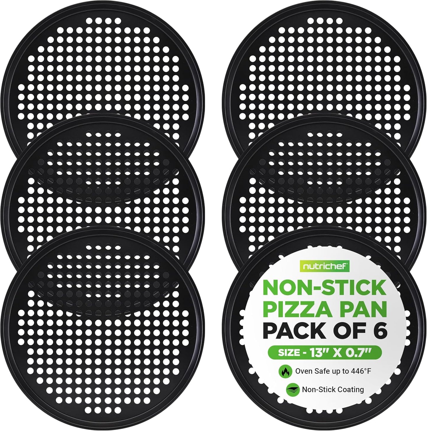 NutriChef 6-Pack 13-Inch Non-Stick Pizza Pans for Baking