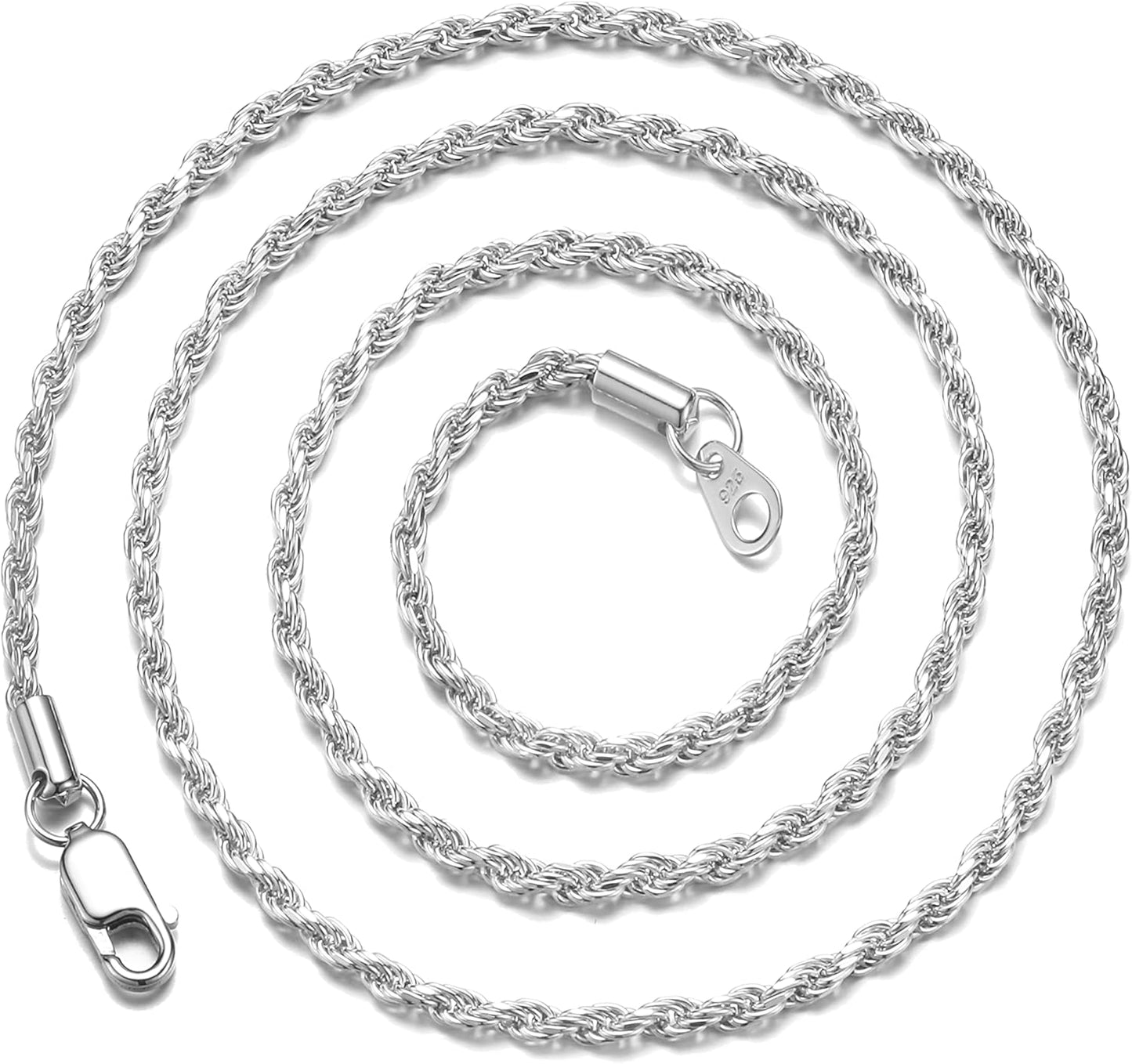 FEEL STYLE 925 Sterling Silver Rope Chain Necklace for All Occasions