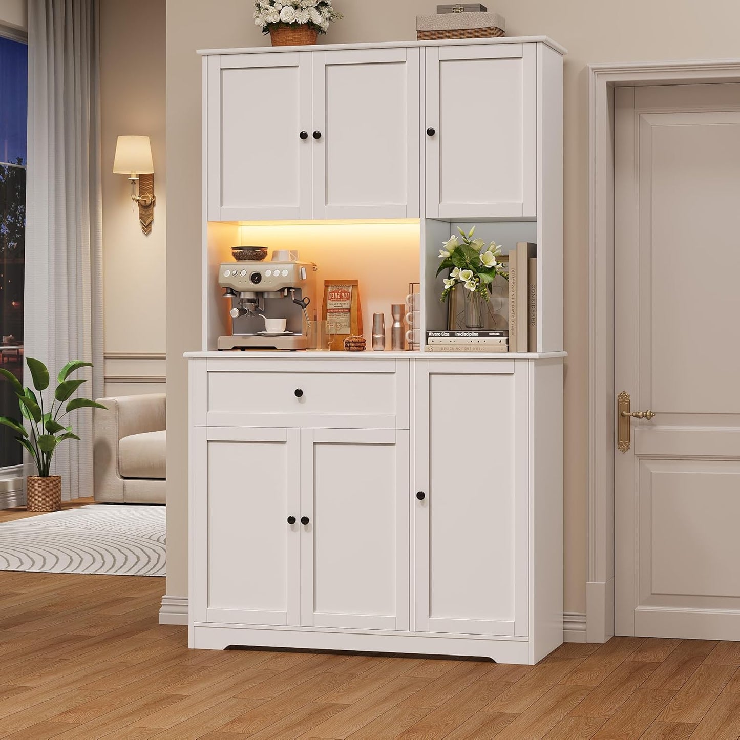 FINETONES 71 Tall Pantry Cabinet with Charging Station