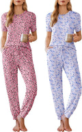 Ekouaer 2 Pack Womens Pajama Sets Short Sleeve Jogger Pants - Soft you