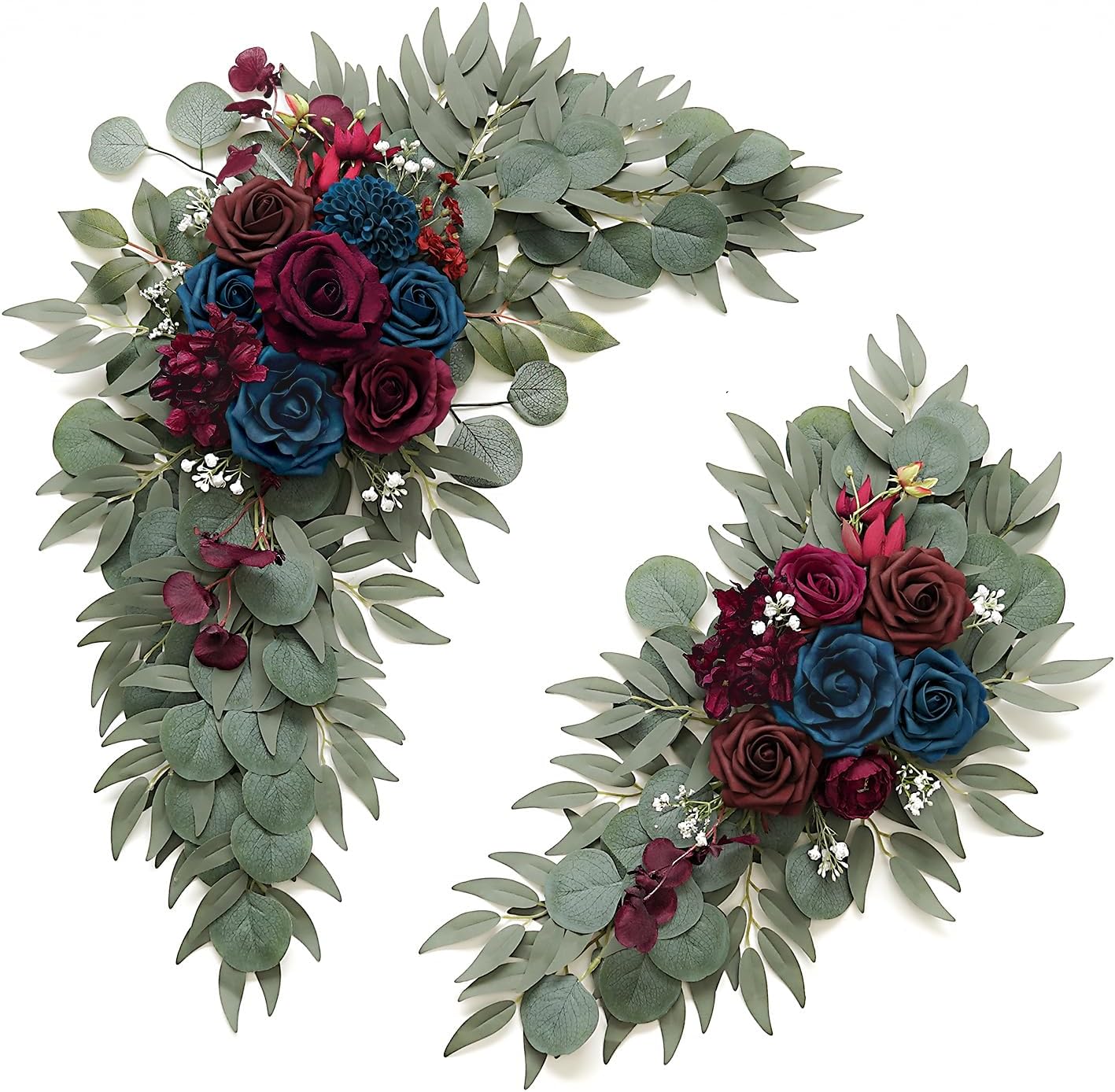 Navy and Burgundy Flower Wedding Welcome Signs Decorations Set
