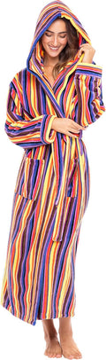 Alexander Del Rossa Womens Long Plush Hooded Robe - Candy Stripe