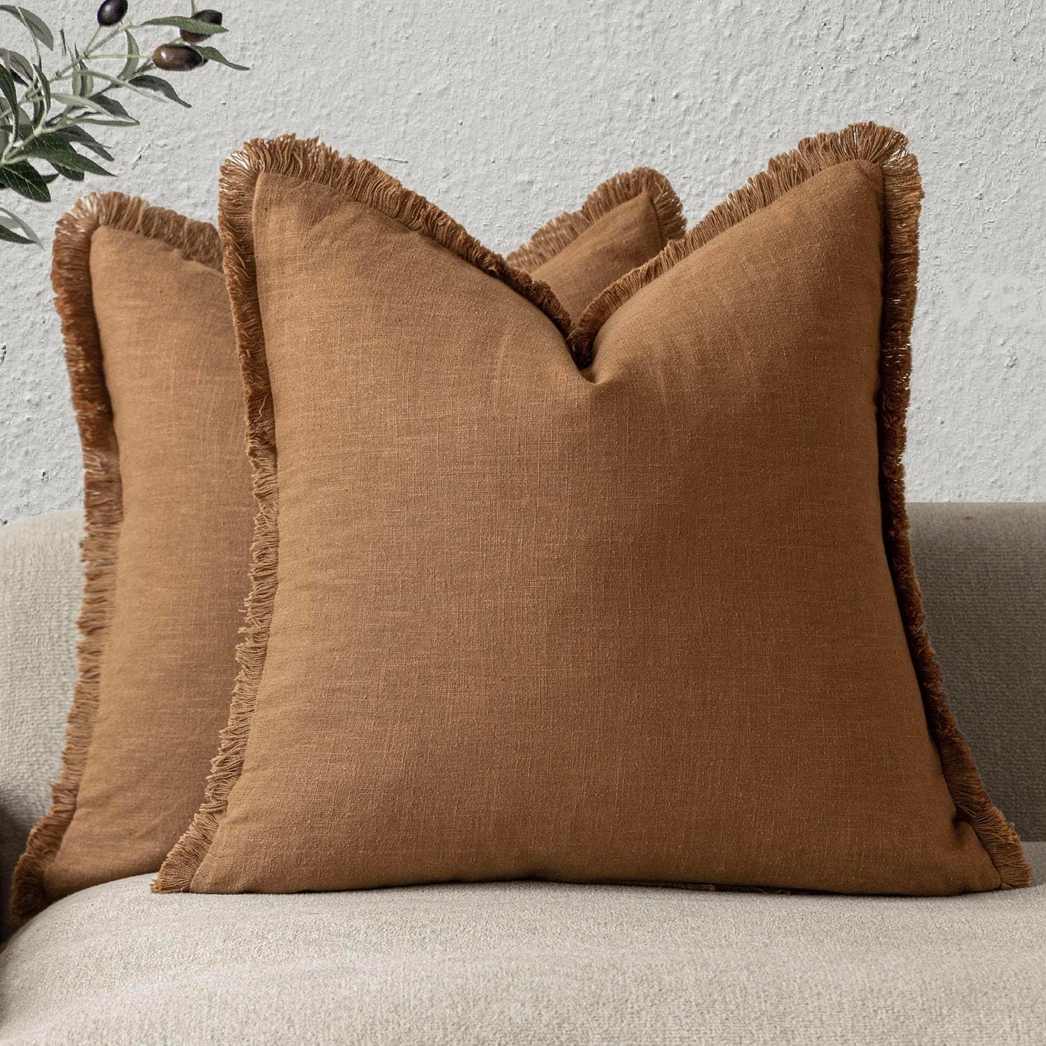 Foindtower Decorative Linen Fringe Throw Pillow Covers for Cozy Home