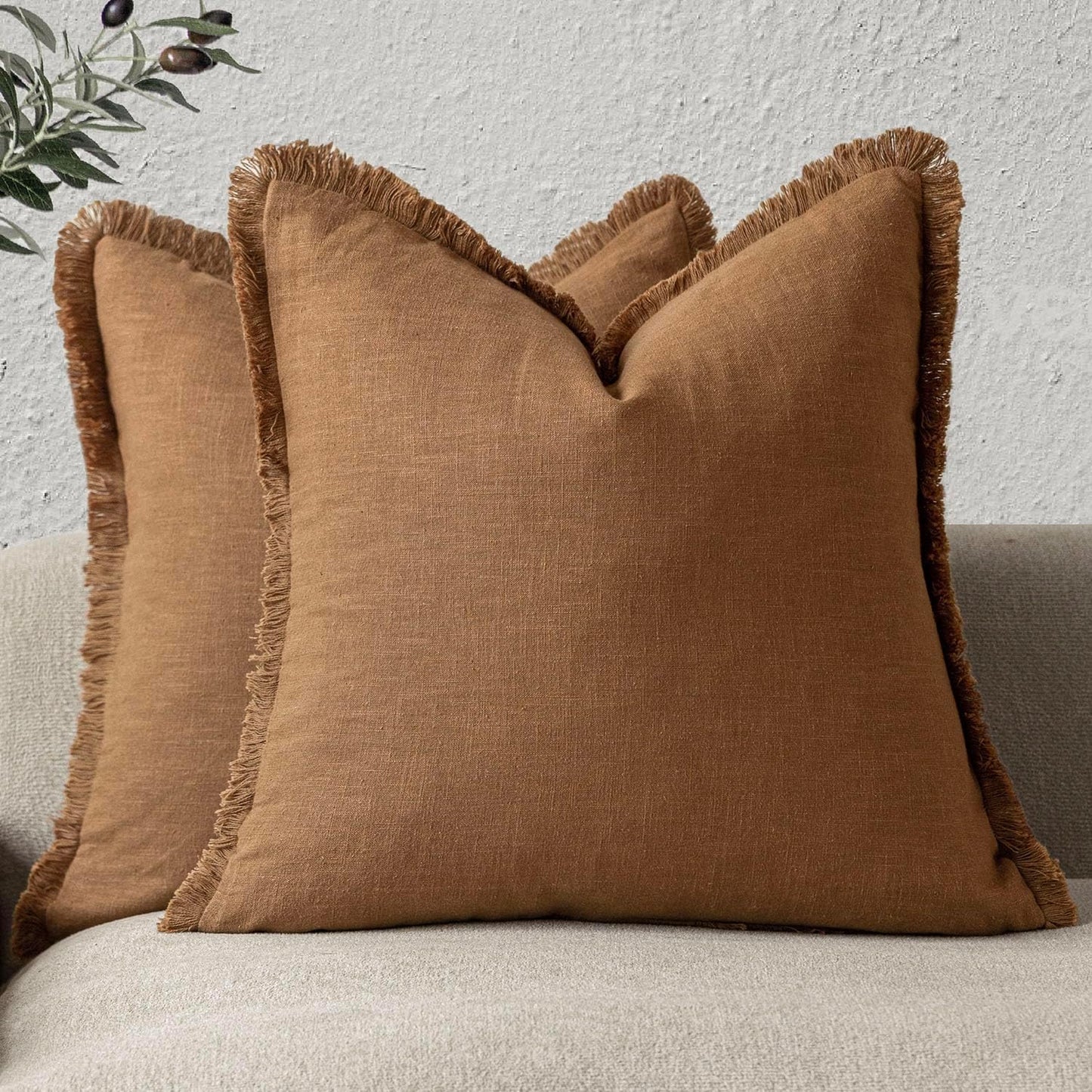 Foindtower Decorative Linen Fringe Throw Pillow Covers for Home