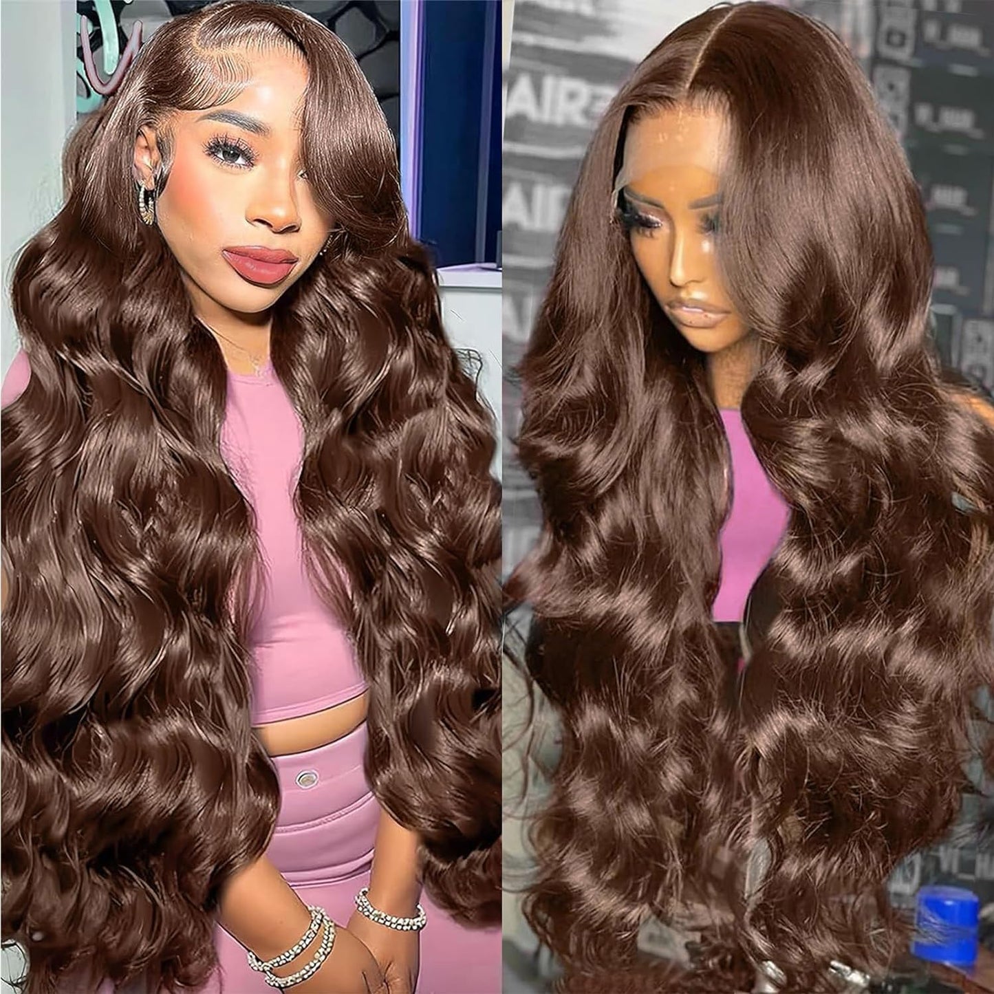 30 Inch Chocolate Brown Lace Front Wigs Human Hair for Women