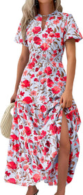 Summer Maxi Dresses for Women 2025 V Neck Puff Sleeve Smocked Maxi is