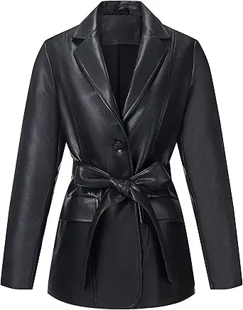 Faux Leather Blazer Jacket for Women - Stylish Spring Fashion