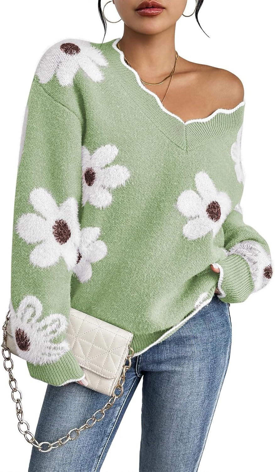 Pink Queen Women's Oversized V Neck Fuzzy Sweater for Style