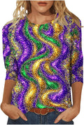 Mardi Gras Shirts for Women Carnival 3/4 Sleeve Crew Neck Tops