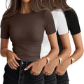 Women's Ribbed Cotton T-Shirts 3 Pack - Fitted Short Sleeve Basics