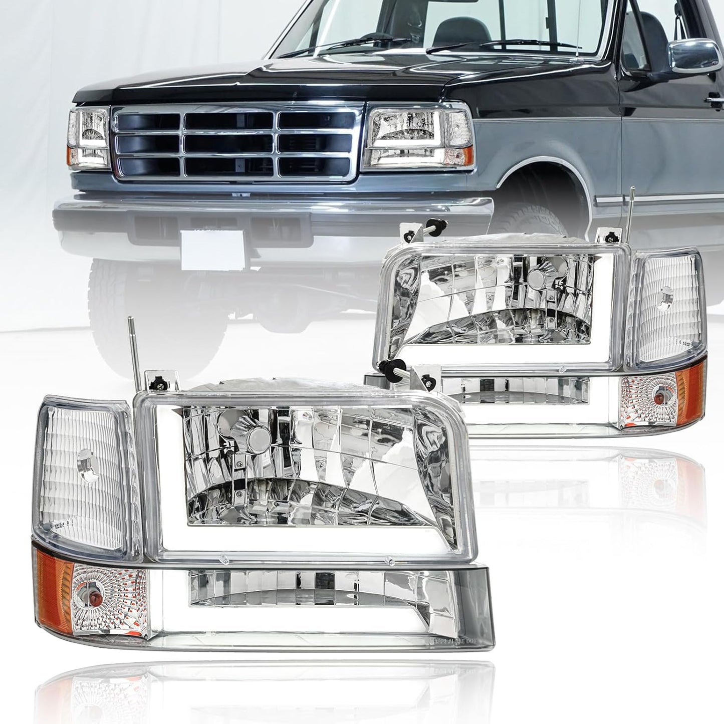 LED DRL Headlights for 1992-1996 Ford F150 F250 F350 Bronco