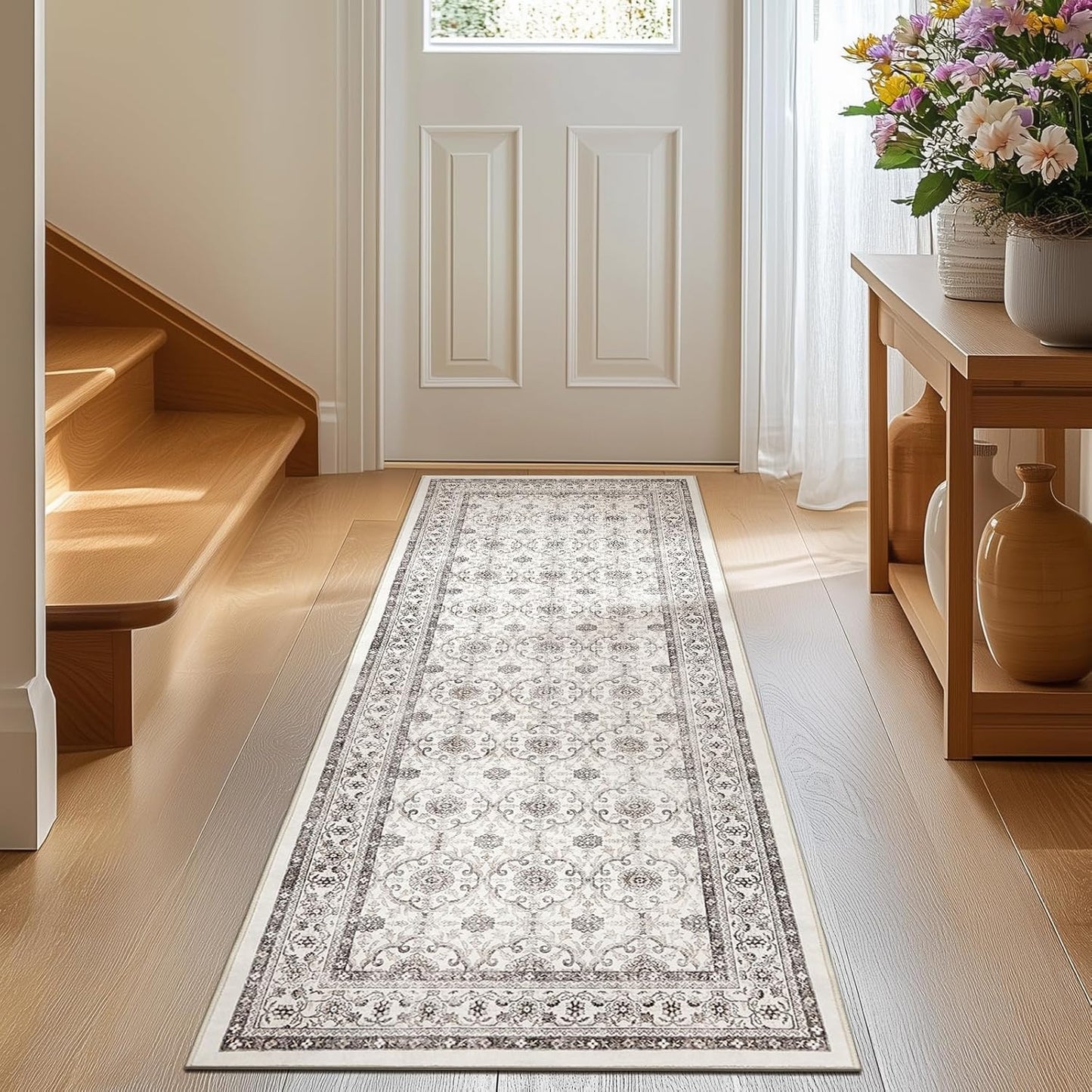 Vintage Floral Distressed Runner Rug 2x6 for Kitchen Hallway