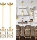 Brushed Gold Pendant Lights Kitchen Island, 2 Pack - Farmhouse Cage