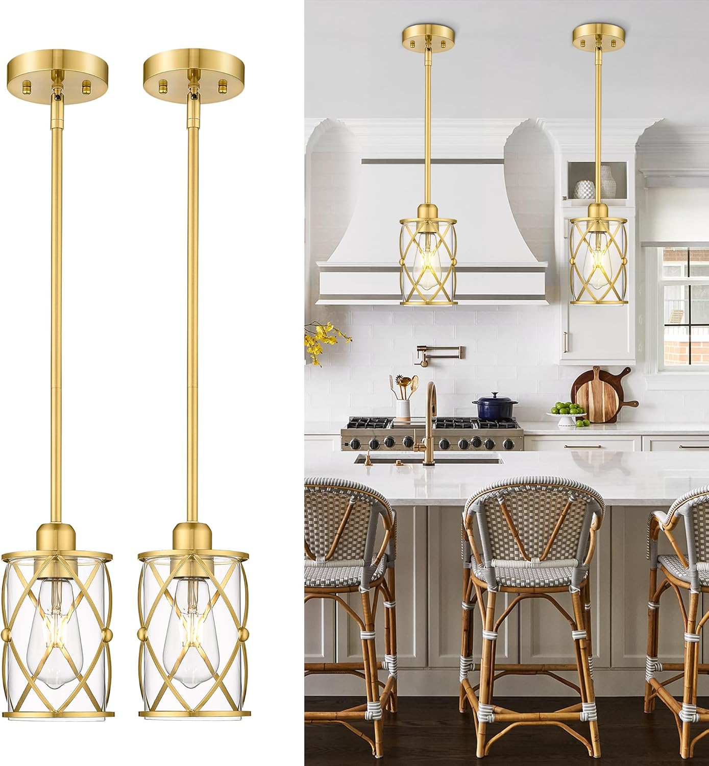 Brushed Gold Pendant Lights for Kitchen Island and Dining Room