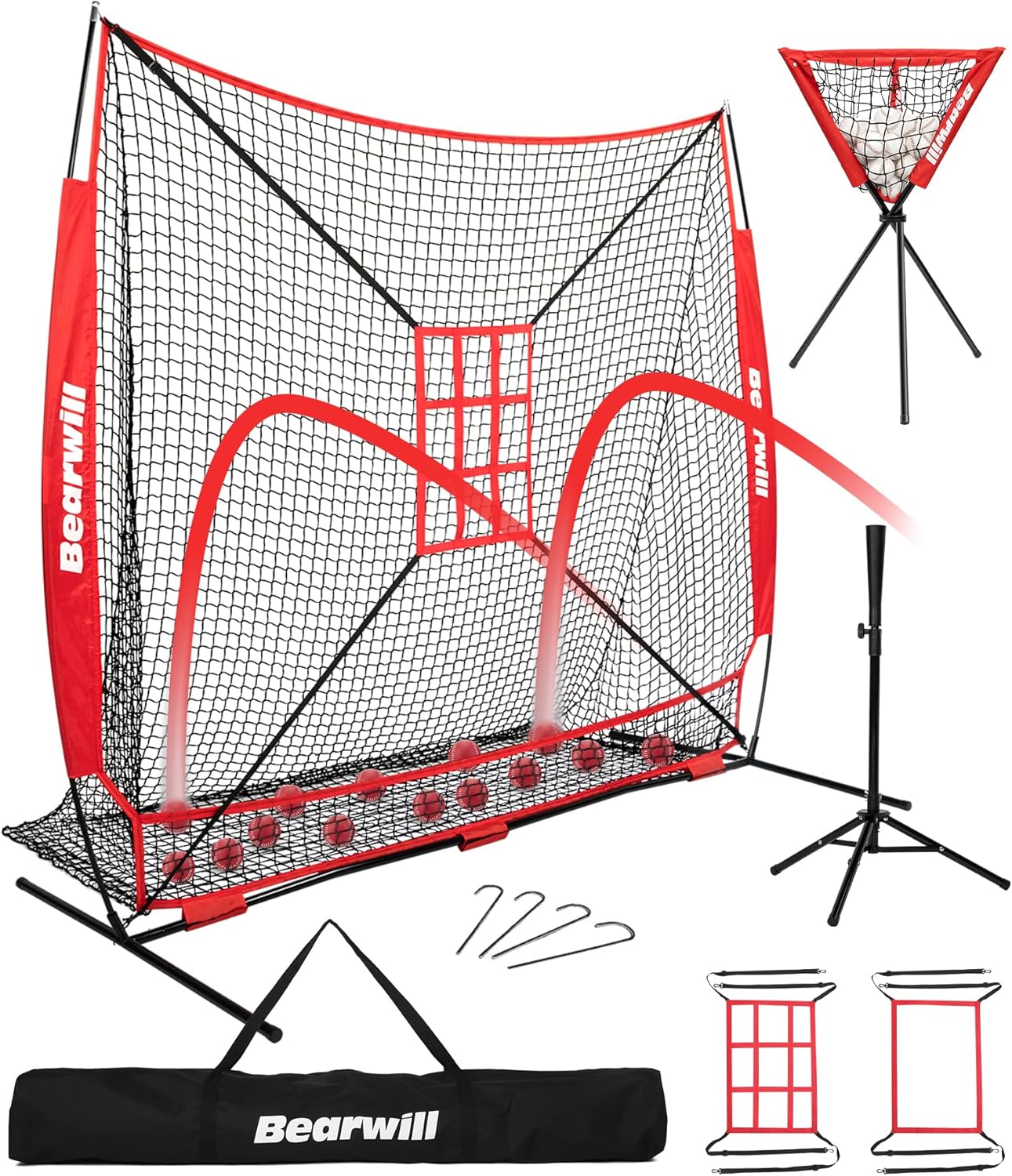 7x7ft Baseball Softball Pitching Net with Large Ball Collection