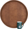 Extra Large Round Serving Tray 20in - Elegant Faux Leather Ottoman