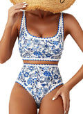 Women's Floral High Waisted Bikini Set - Flattering Vintage Scoop