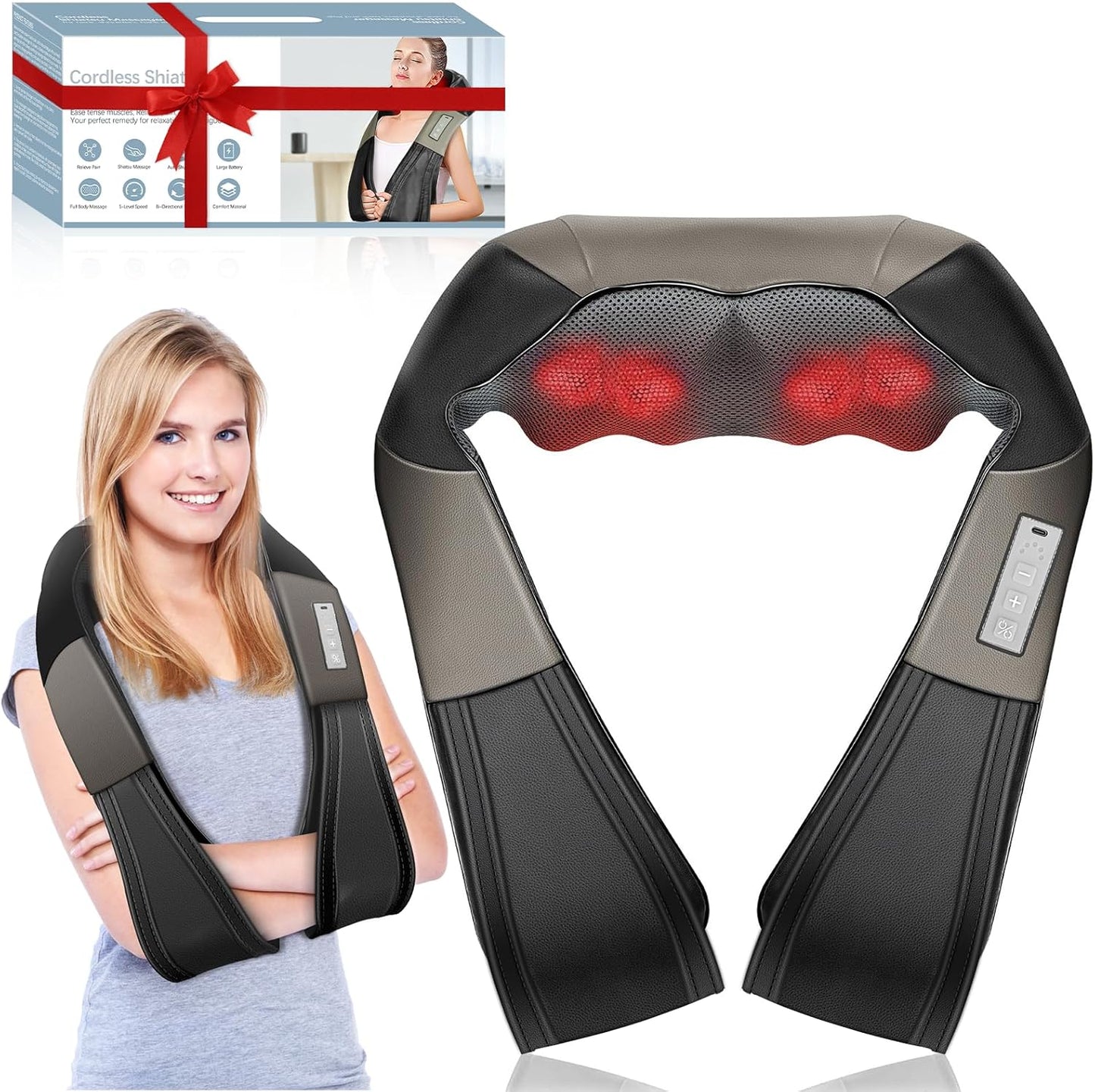 JQX Neck Massager: Cordless Shiatsu for Pain Relief & Relaxation