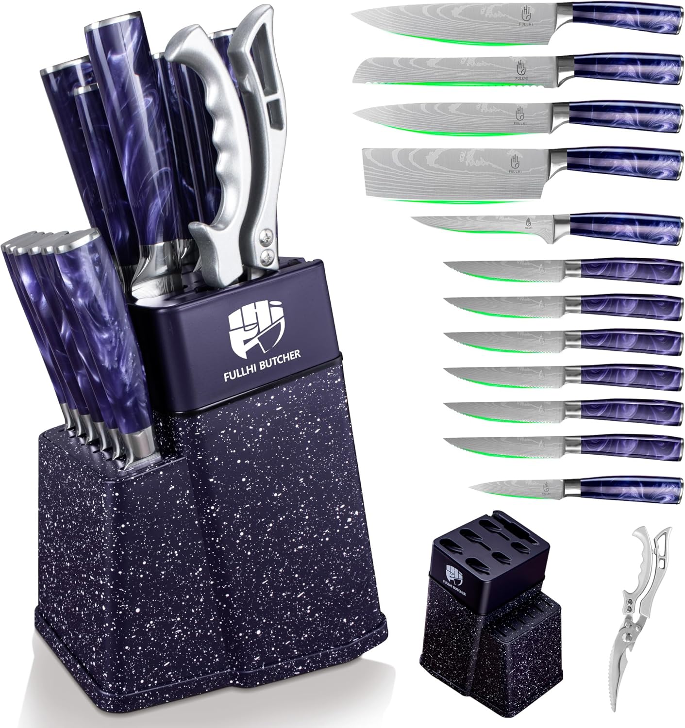FULLHI 14pcs Block Knife Set for Home and Professional Chefs