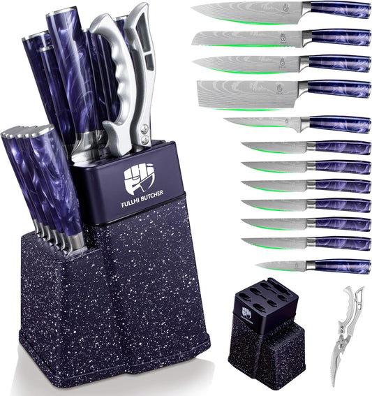 FULLHI 14pcs Block Knife Set for Home and Professional Chefs