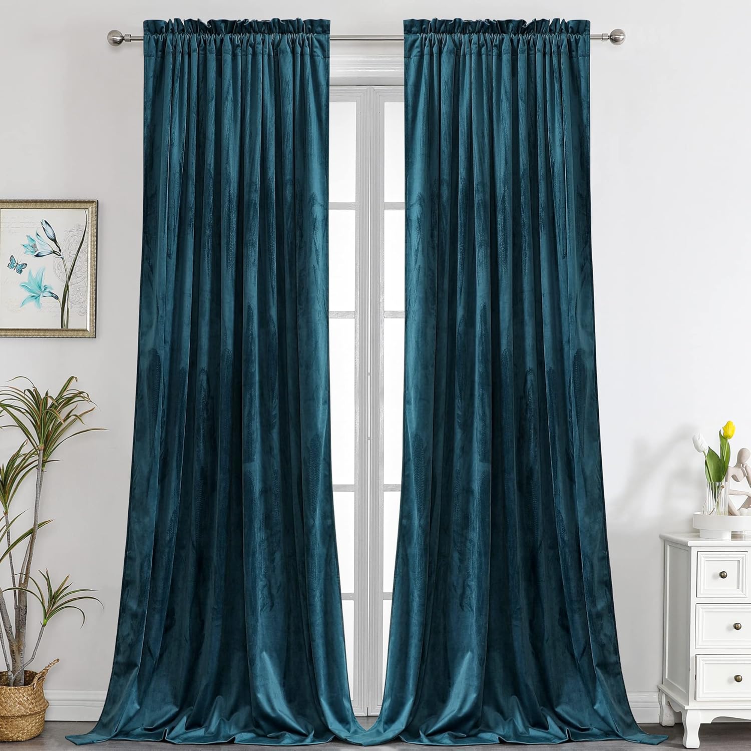 Benedeco DeepTeal Velvet Curtains for Bedroom and Living Room