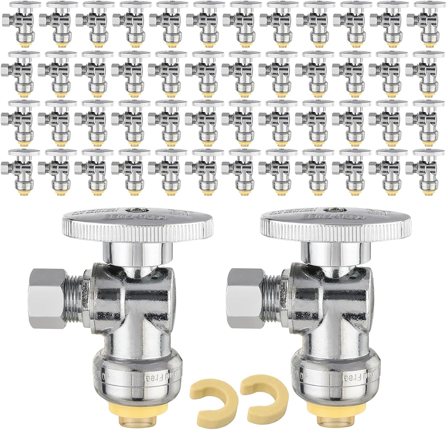 Pack of 50 Push Fit 1/4 Turn Angle Stop Valve Water Shut Off