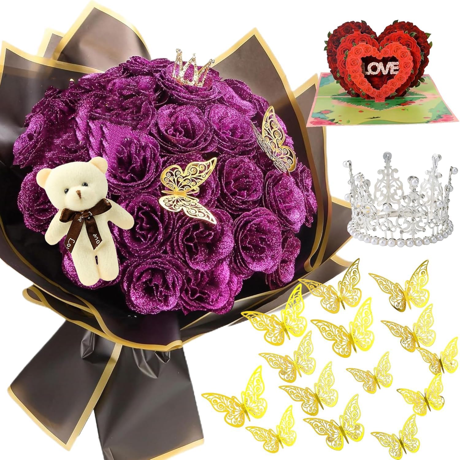 DIY Glitter Roses Bouquet for Valentine's Day Gifts
