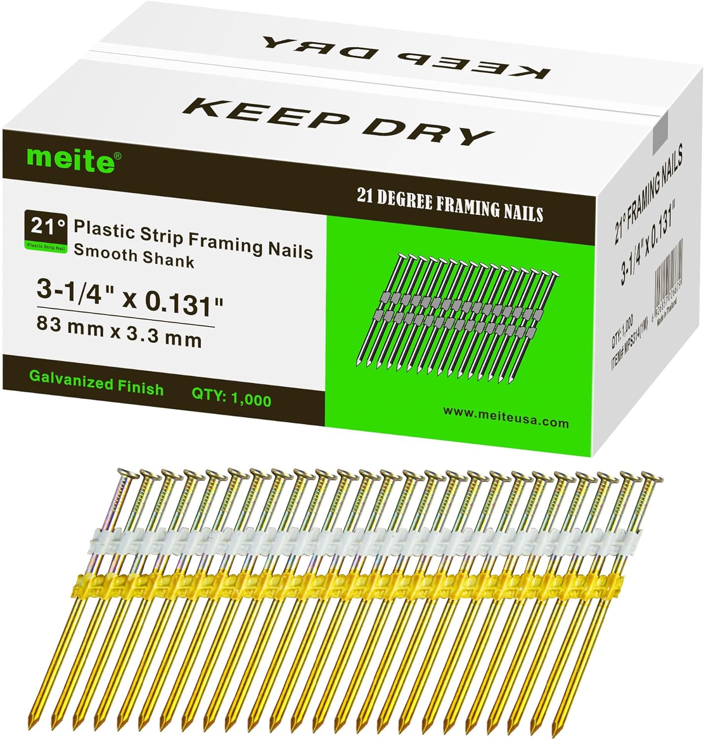 meite Framing Nails 21 Degree 3-1/4 in Round Head Galvanized