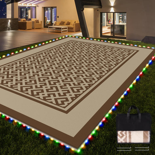 RV Outdoor Rug with Lights 5x8ft for Camping and Patio Use