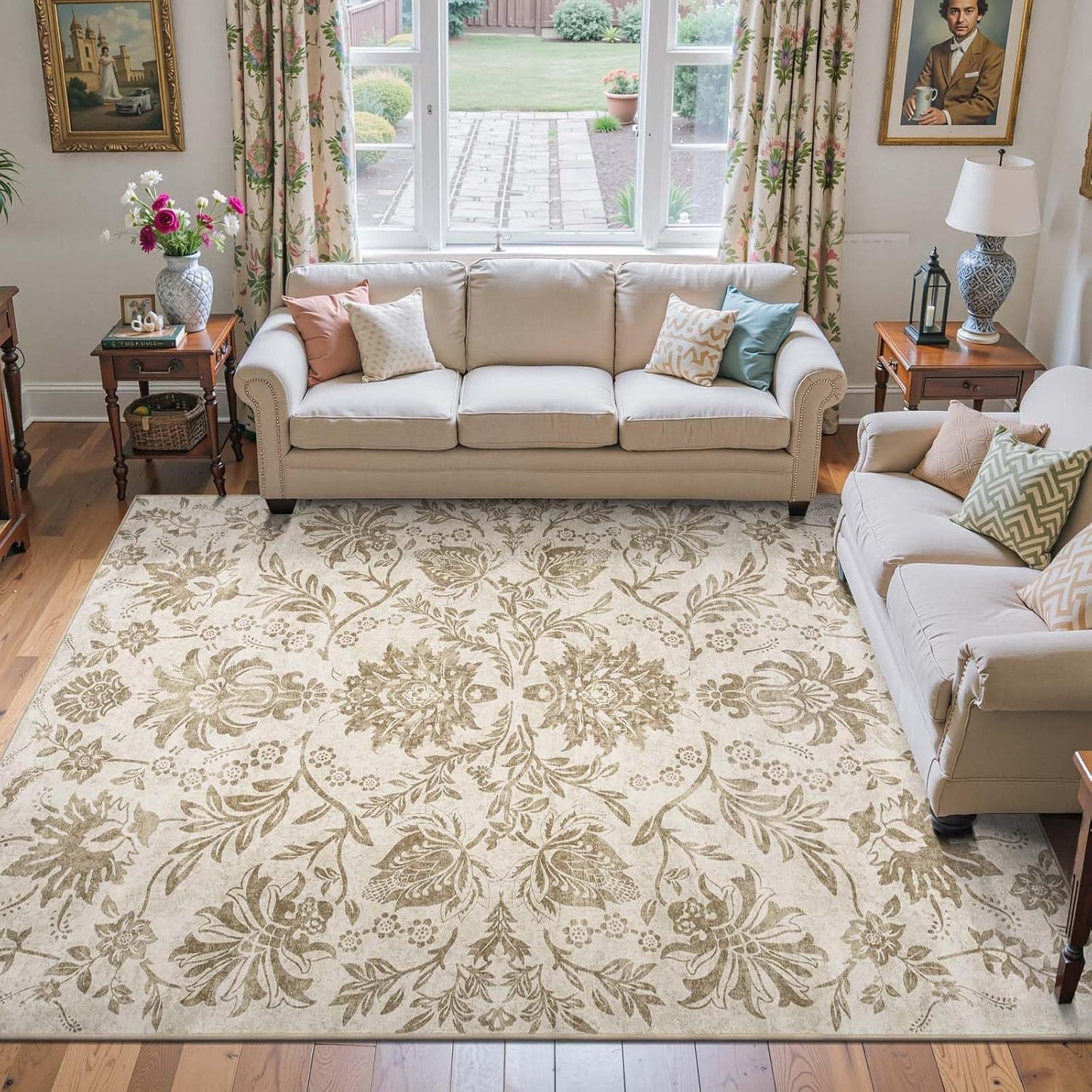 Floral 8x10 Area Rugs for Living Room - Vintage-Inspired Design