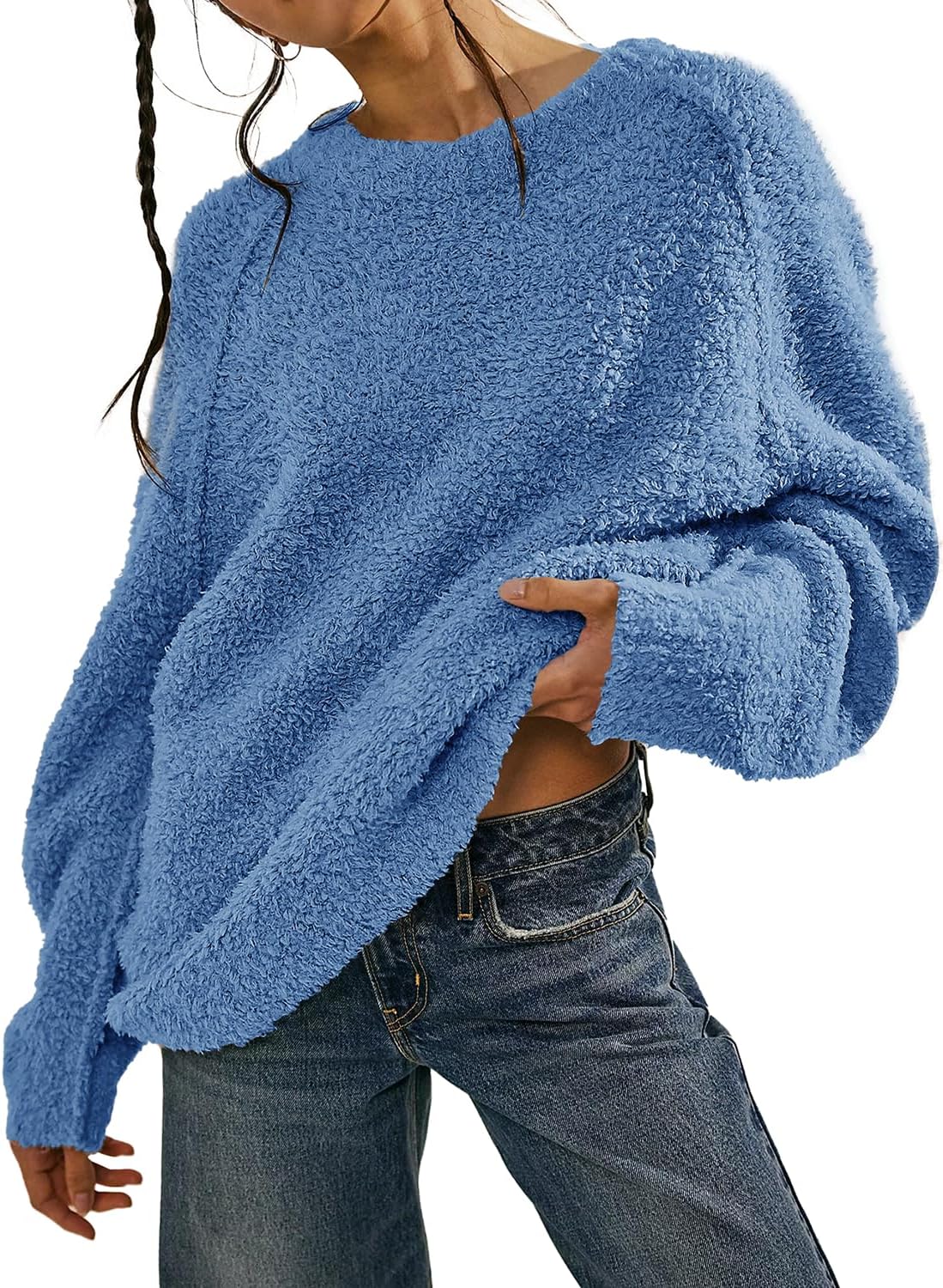Beaully Women's Oversized Long Sleeve Fuzzy Knit Sweater