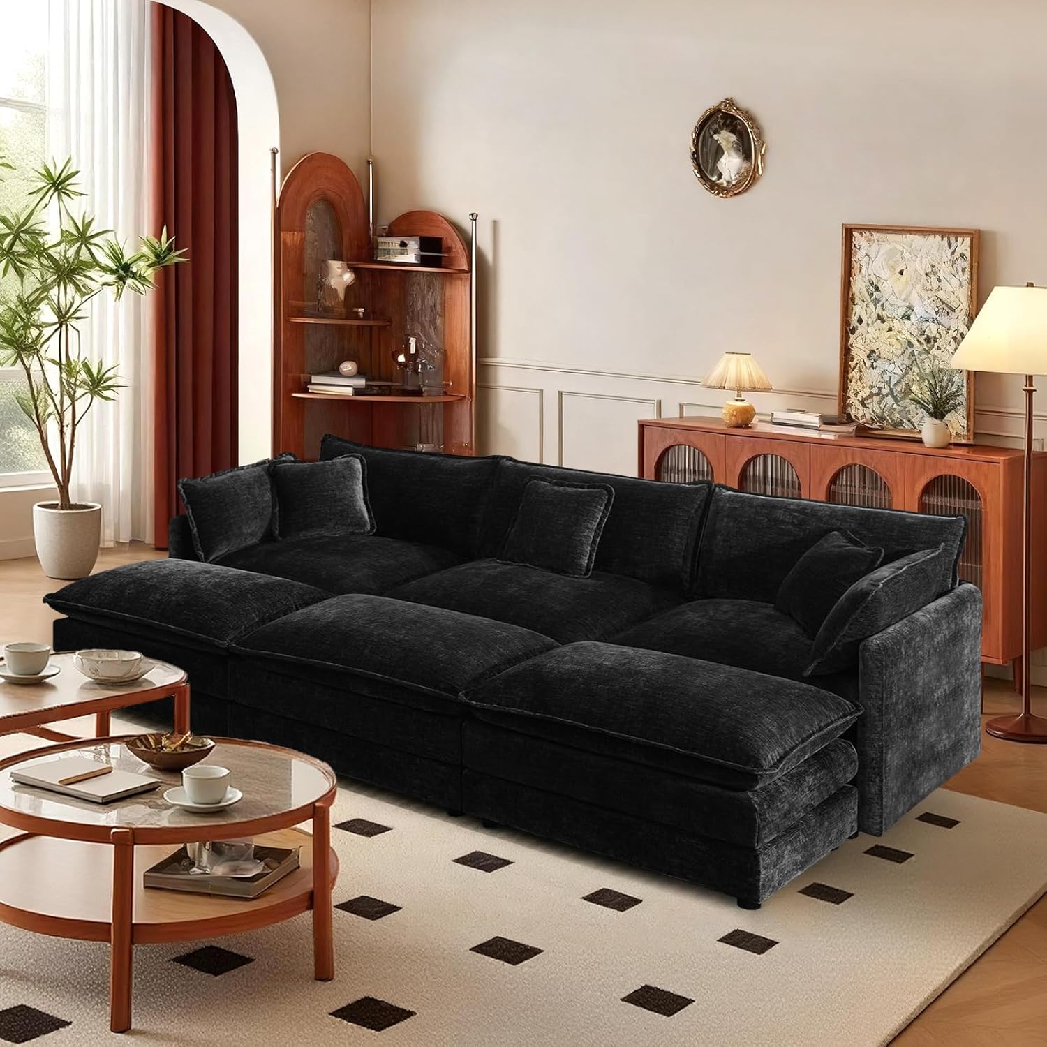 Chenille Modular Sectional Sofa with Ottoman for Living Room