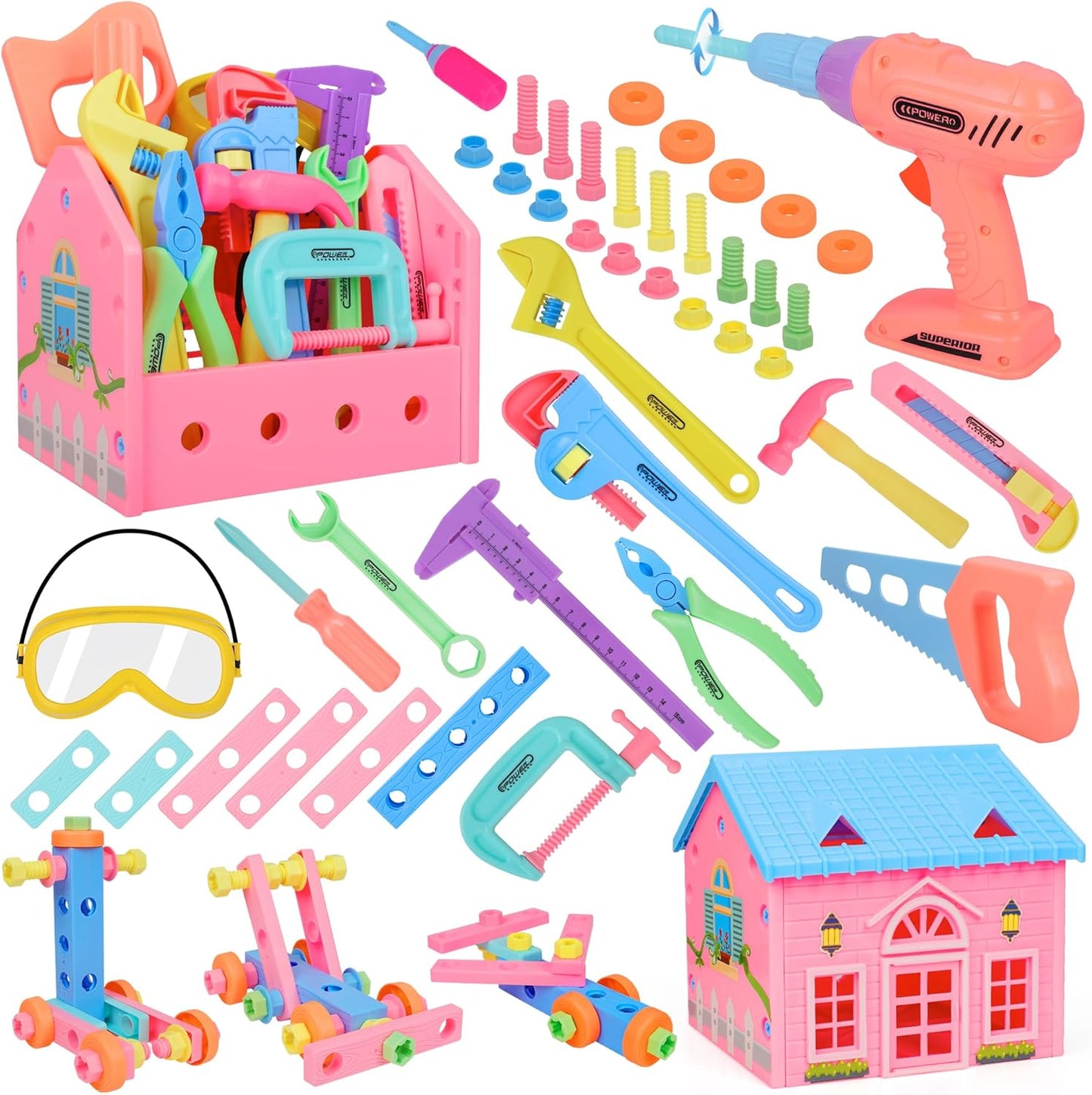 Toddler Girl STEM Tool Set with Play Drill and Pink House
