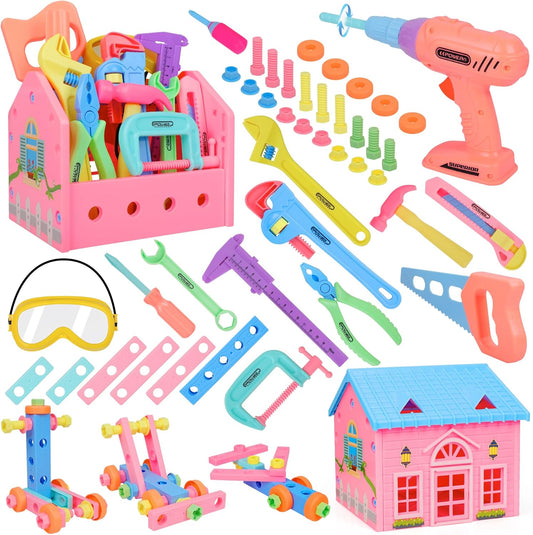Toddler Girl STEM Tool Set with Play Drill and Pink House